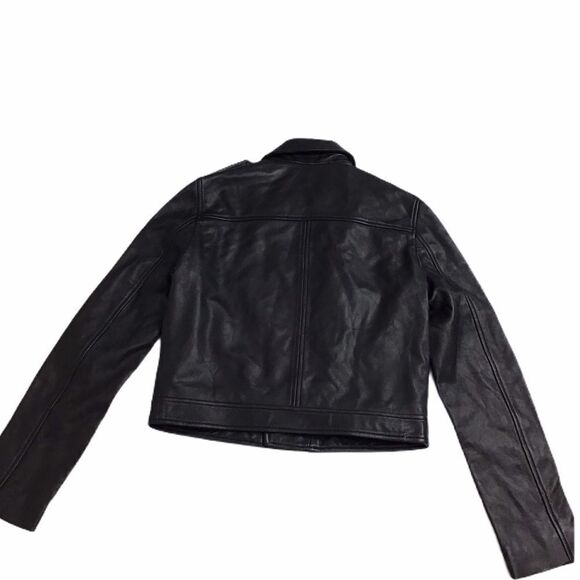 Lab London Black Leather Moto Biker Jacket  Lattice Sleeve Size Medium - Picture 3 of 10